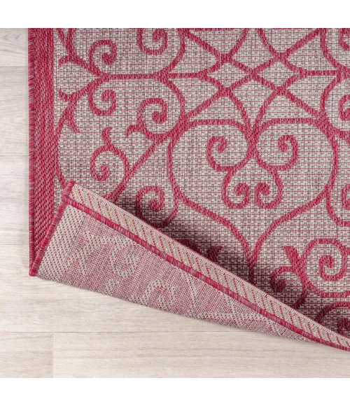 Madrid Vintage Filigree Textured Weave Light Gray/Fuchsia 2 ft. x 8 ft. Indoor/Outdoor Runner Rug