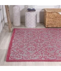 Madrid Vintage Filigree Textured Weave Light Gray/Fuchsia 9 ft. x 12 ft. Indoor/Outdoor Area Rug