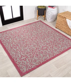 Jonathany Santa Monica SMB107I Light Gray/Fuchsia Area Rug 5 ft. 3 in. X 5 ft. 3 in. Square