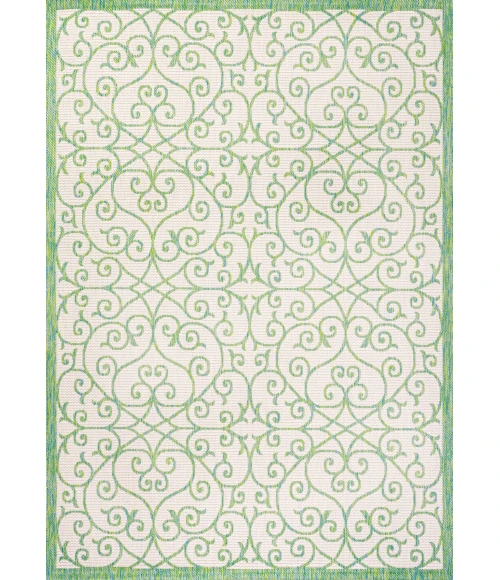 Madrid Vintage Filigree Textured Weave Cream/Green 4 ft. x 6 ft. Indoor/Outdoor Area Rug