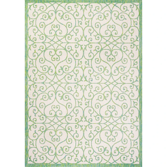 Madrid Vintage Filigree Textured Weave Cream/Green 3 ft. x 5 ft. Indoor/Outdoor Area Rug