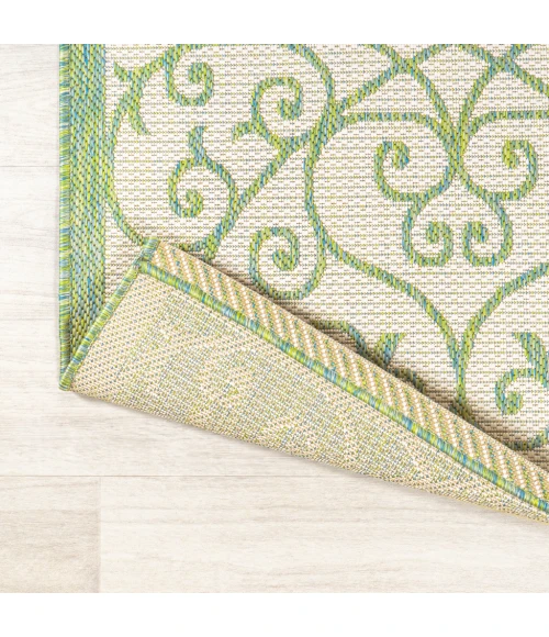Madrid Vintage Filigree Textured Weave Cream/Green 2 ft. x 10 ft. Indoor/Outdoor Runner Rug