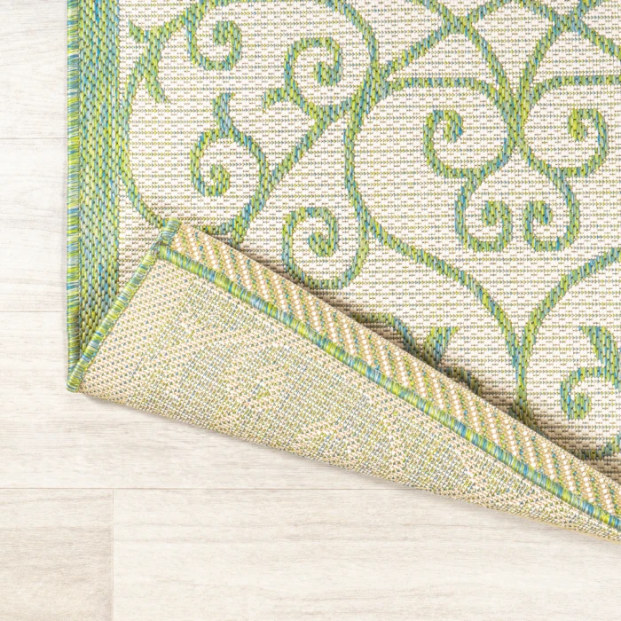 Madrid Vintage Filigree Textured Weave Cream/Green 5' Round Indoor/Outdoor Area Rug