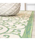 Madrid Vintage Filigree Textured Weave Cream/Green 2 ft. x 10 ft. Indoor/Outdoor Runner Rug