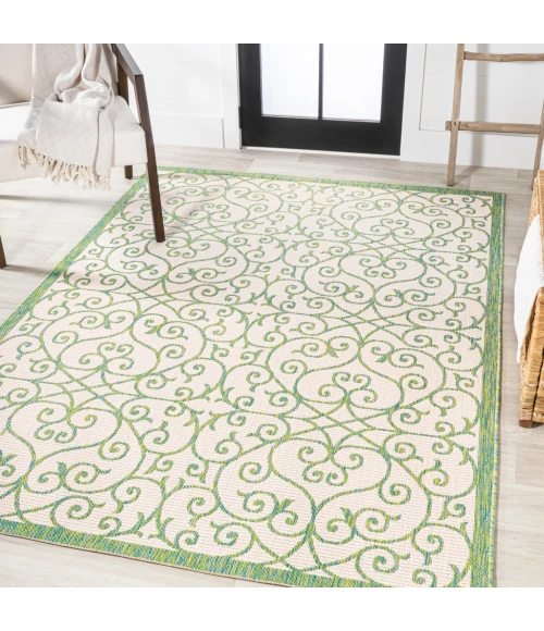 Madrid Vintage Filigree Textured Weave Cream/Green 4 ft. x 6 ft. Indoor/Outdoor Area Rug