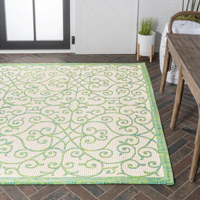 Madrid Vintage Filigree Textured Weave Cream/Green 3 ft. x 5 ft. Indoor/Outdoor Area Rug