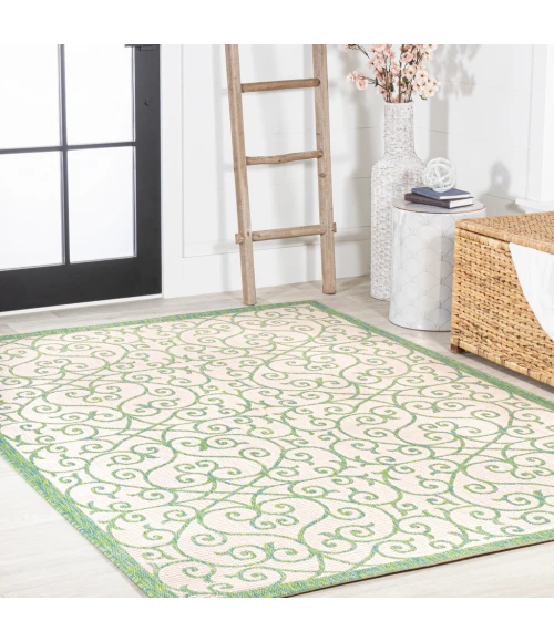 Madrid Vintage Filigree Textured Weave Cream/Green 4 ft. x 6 ft. Indoor/Outdoor Area Rug