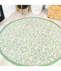 Jonathany Santa Monica SMB107J Cream/Green Area Rug 5 ft. 3 in. X 5 ft. 3 in. Round
