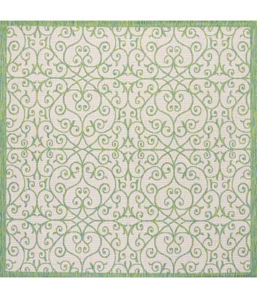Madrid Vintage Filigree Textured Weave Cream/Green 5' Square Indoor/Outdoor Area Rug