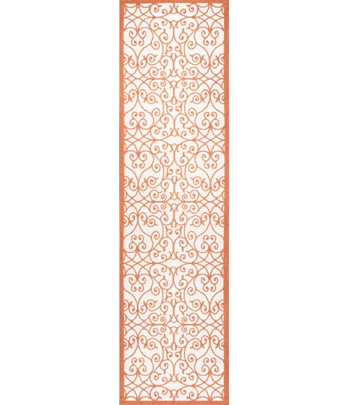 Madrid Vintage Filigree Textured Weave Cream/Orange 2 ft. x 8 ft. Indoor/Outdoor Runner Rug