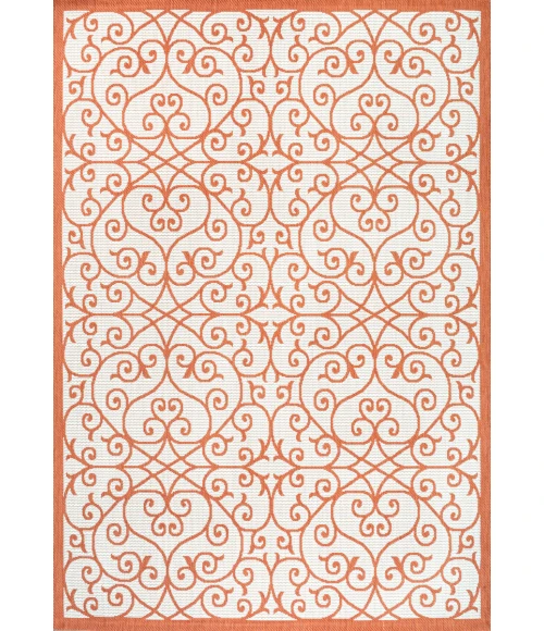 Madrid Vintage Filigree Textured Weave Cream/Orange 8 ft. x 10 ft. Indoor/Outdoor Area Rug
