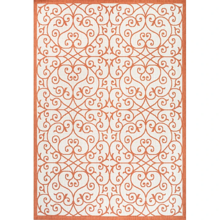 Madrid Vintage Filigree Textured Weave Cream/Orange 9 ft. x 12 ft. Indoor/Outdoor Area Rug