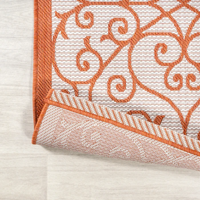 Madrid Vintage Filigree Textured Weave Cream/Orange 5' Square Indoor/Outdoor Area Rug