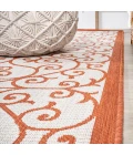 Madrid Vintage Filigree Textured Weave Cream/Orange 5' Square Indoor/Outdoor Area Rug