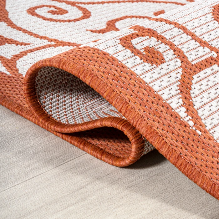 Madrid Vintage Filigree Textured Weave Cream/Orange 5' Square Indoor/Outdoor Area Rug