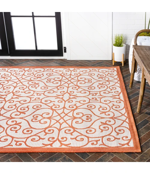 Madrid Vintage Filigree Textured Weave Cream/Orange 8 ft. x 10 ft. Indoor/Outdoor Area Rug
