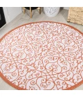 Madrid Vintage Filigree Textured Weave Cream/Orange 5' Round Indoor/Outdoor Area Rug