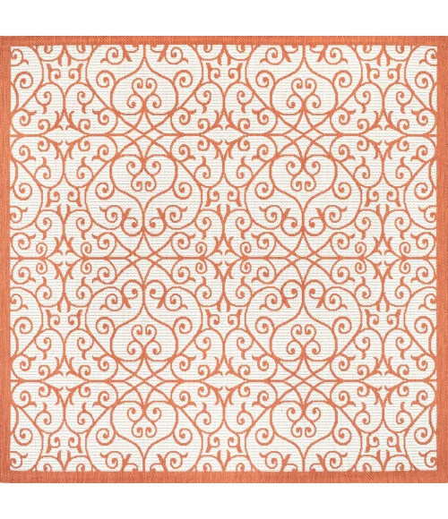 Madrid Vintage Filigree Textured Weave Cream/Orange 5' Square Indoor/Outdoor Area Rug