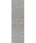 Ourika Moroccan Geometric Textured Weave Light Gray/Navy 2 ft. x 10 ft. Indoor/Outdoor Runner Rug