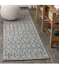 Ourika Moroccan Geometric Textured Weave Light Gray/Navy 2 ft. x 10 ft. Indoor/Outdoor Runner Rug