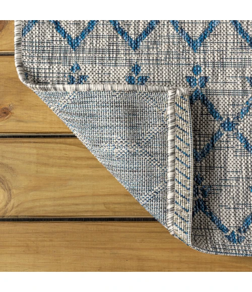 Ourika Moroccan Geometric Textured Weave Light Gray/Navy 9 ft. x 12 ft. Indoor/Outdoor Area Rug