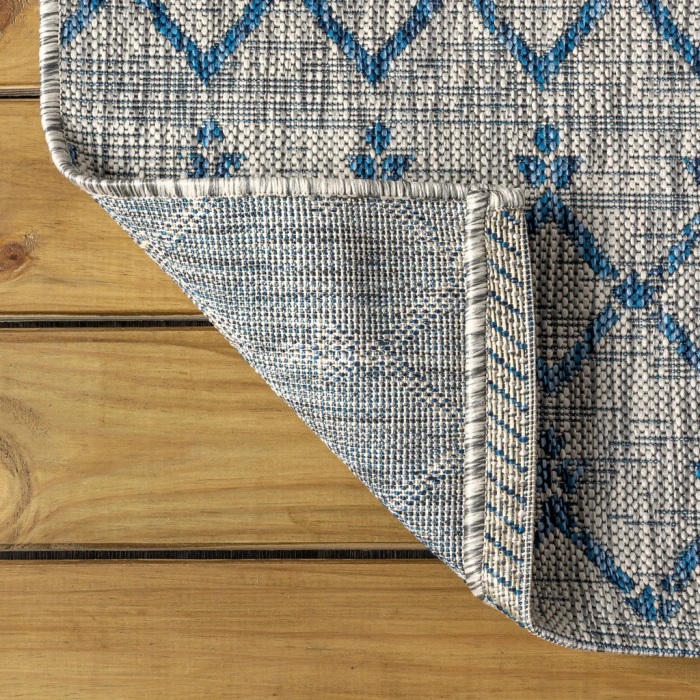 Ourika Moroccan Geometric Textured Weave Light Gray/Navy 9 ft. x 12 ft. Indoor/Outdoor Area Rug