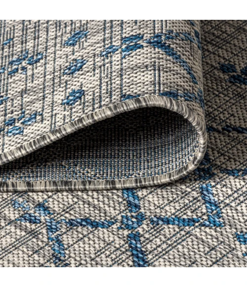 Ourika Moroccan Geometric Textured Weave Light Gray/Navy 5' Square Indoor/Outdoor Area Rug