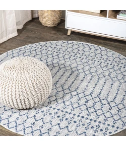 Jonathany Santa Monica SMB108A Light Gray/Navy Area Rug 5 ft. 3 in. X 5 ft. 3 in. Round