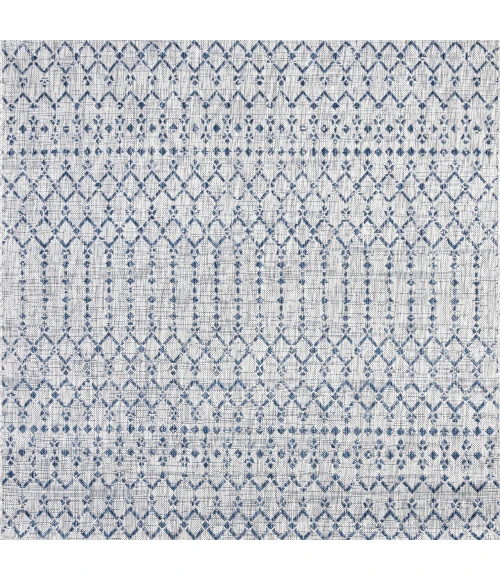 Ourika Moroccan Geometric Textured Weave Light Gray/Navy 5' Square Indoor/Outdoor Area Rug