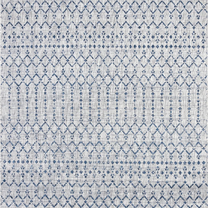 Ourika Moroccan Geometric Textured Weave Light Gray/Navy 5' Square Indoor/Outdoor Area Rug