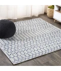 Ourika Moroccan Geometric Textured Weave Light Gray/Navy 5' Square Indoor/Outdoor Area Rug