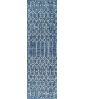 Ourika Moroccan Geometric Textured Weave Navy/Light Gray 2 ft. x 8 ft. Indoor/Outdoor Runner Rug