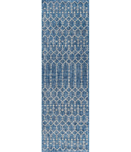 Ourika Moroccan Geometric Textured Weave Navy/Light Gray 2 ft. x 8 ft. Indoor/Outdoor Runner Rug