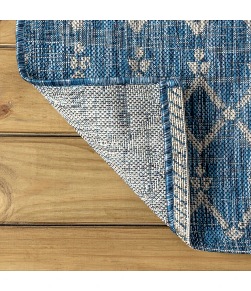 Ourika Moroccan Geometric Textured Weave Navy/Light Gray 5' Square Indoor/Outdoor Area Rug