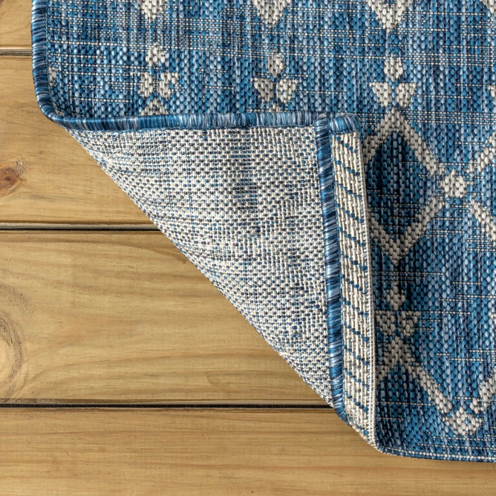 Ourika Moroccan Geometric Textured Weave Navy/Light Gray 9 ft. x 12 ft. Indoor/Outdoor Area Rug