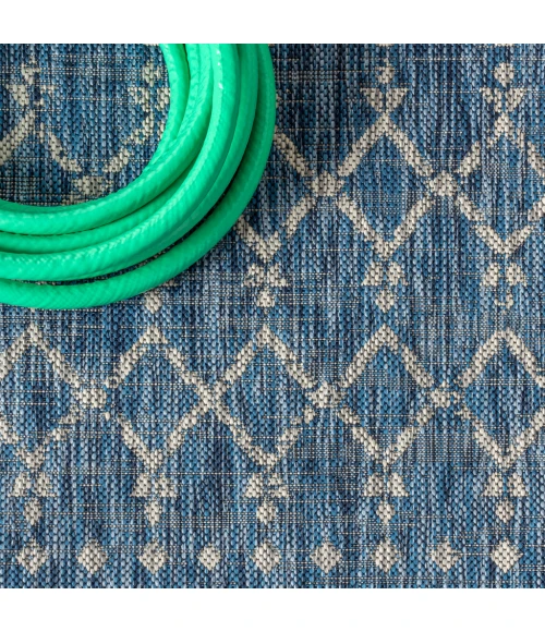 Ourika Moroccan Geometric Textured Weave Navy/Light Gray 5' Square Indoor/Outdoor Area Rug