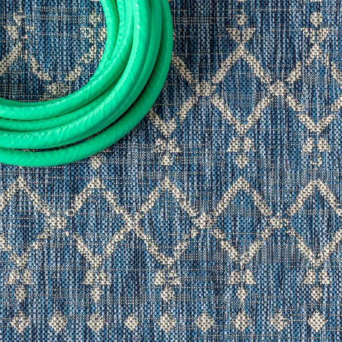 Ourika Moroccan Geometric Textured Weave Navy/Light Gray 9 ft. x 12 ft. Indoor/Outdoor Area Rug