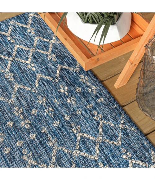 Ourika Moroccan Geometric Textured Weave Navy/Light Gray 5' Square Indoor/Outdoor Area Rug