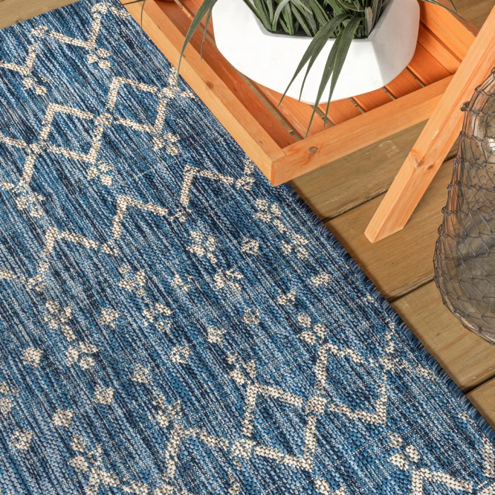 Ourika Moroccan Geometric Textured Weave Navy/Light Gray 9 ft. x 12 ft. Indoor/Outdoor Area Rug