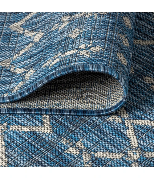 Ourika Moroccan Geometric Textured Weave Navy/Light Gray 5' Square Indoor/Outdoor Area Rug