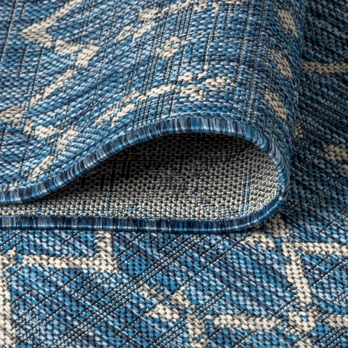 Ourika Moroccan Geometric Textured Weave Navy/Light Gray 2 ft. x 10 ft. Indoor/Outdoor Runner Rug