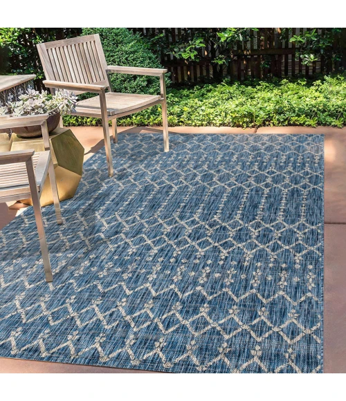 Ourika Moroccan Geometric Textured Weave Navy/Light Gray 9 ft. x 12 ft. Indoor/Outdoor Area Rug