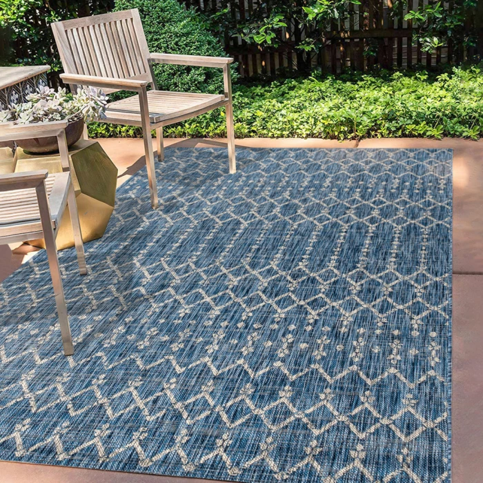 Ourika Moroccan Geometric Textured Weave Navy/Light Gray 9 ft. x 12 ft. Indoor/Outdoor Area Rug