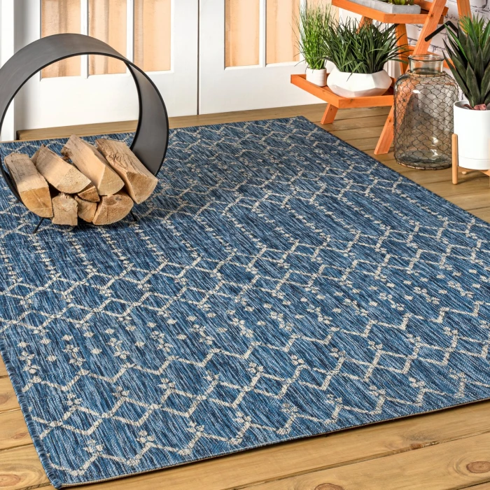 Ourika Moroccan Geometric Textured Weave Navy/Light Gray 9 ft. x 12 ft. Indoor/Outdoor Area Rug