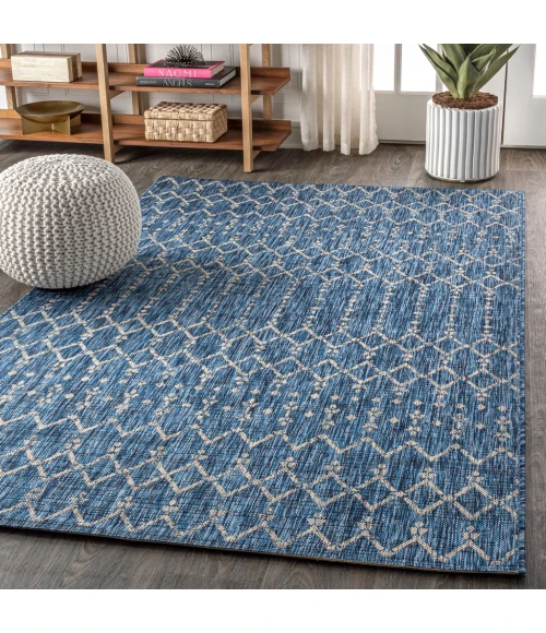 Ourika Moroccan Geometric Textured Weave Navy/Light Gray 9 ft. x 12 ft. Indoor/Outdoor Area Rug