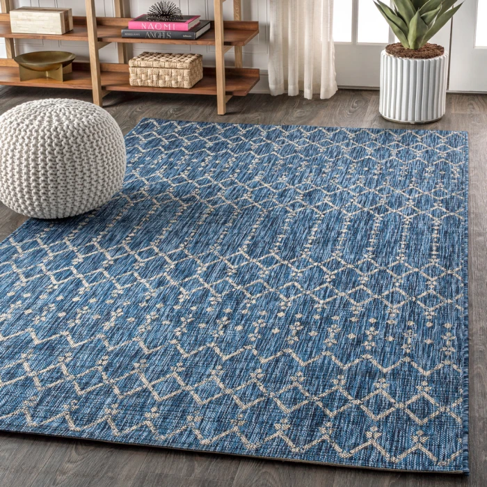 Ourika Moroccan Geometric Textured Weave Navy/Light Gray 9 ft. x 12 ft. Indoor/Outdoor Area Rug