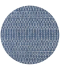 Ourika Moroccan Geometric Textured Weave Navy/Light Gray 5' Round Indoor/Outdoor Area Rug