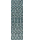 Ourika Moroccan Geometric Textured Weave Teal/Gray 2 ft. x 10 ft. Indoor/Outdoor Runner Rug