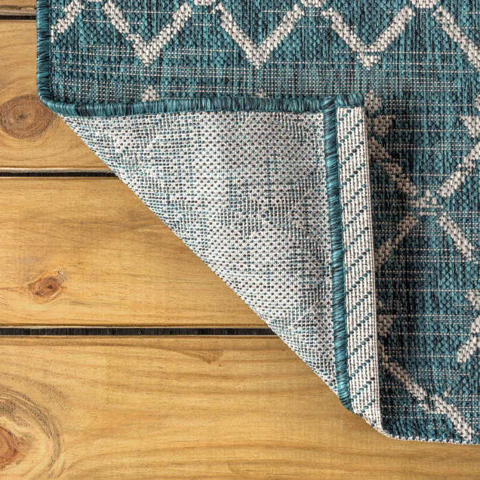 Ourika Moroccan Geometric Textured Weave Teal/Gray 5 ft. x 8 ft. Indoor/Outdoor Area Rug