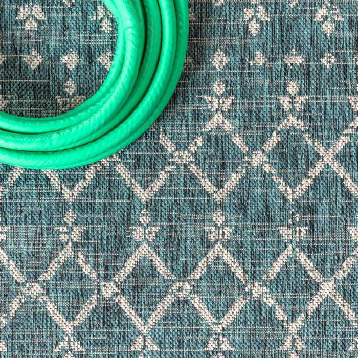 Ourika Moroccan Geometric Textured Weave Teal/Gray 5 ft. x 8 ft. Indoor/Outdoor Area Rug